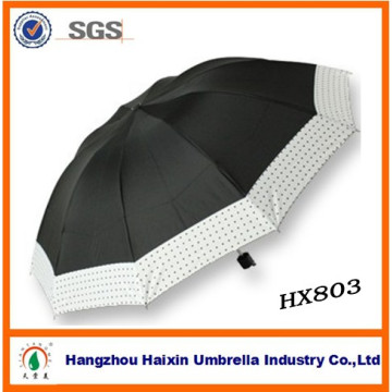 Black Ribs Frame Brazil 3 Fold Rain Umbrella